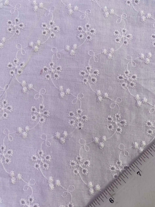 Classic White Floral Broderie Anglaise 100% Cotton Fabric - 58" Wide By The Metre