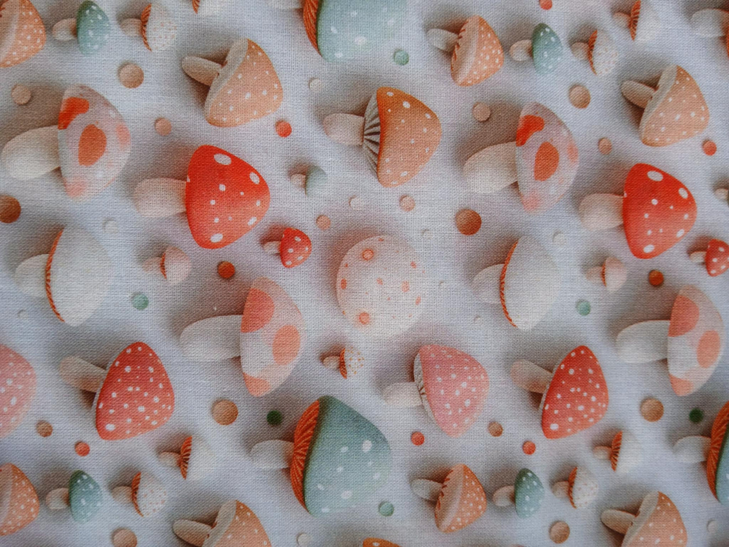 Little Johnny 100% Cotton - Mushrooms - White/Green/Beige - 60" Wide - Sold By The Metre