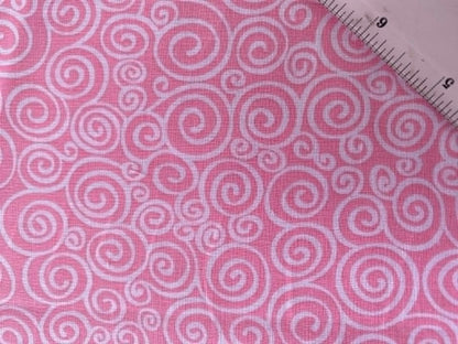 Pink and White Swirl Print 100% Cotton Fabric - 44/45" Wide - By The Metre