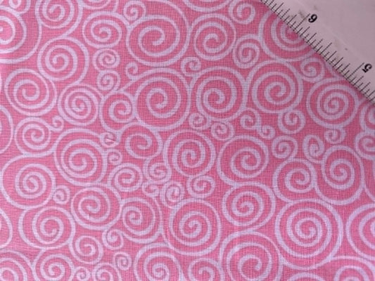 Pink and White Swirl Print 100% Cotton Fabric - 44/45" Wide - By The Metre