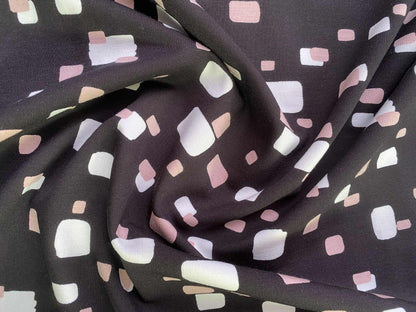 Printed Ponte - Black/Purple/White  60"Wide - Sold By The Metre