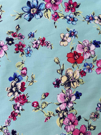 Cotton Lycra - Mint/Red/Pink/Blue - 59"Wide - Sold By The Metre