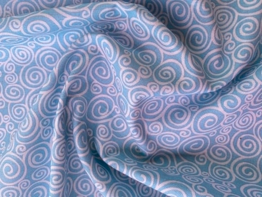 Blue and White Swirl Print 100% Cotton Fabric - 44/45" Wide - By The Metre