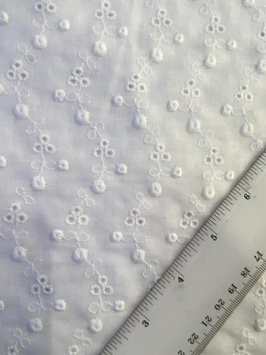100% Cotton Broderie Anglaise - White - 58"Wide - Sold By The Metre