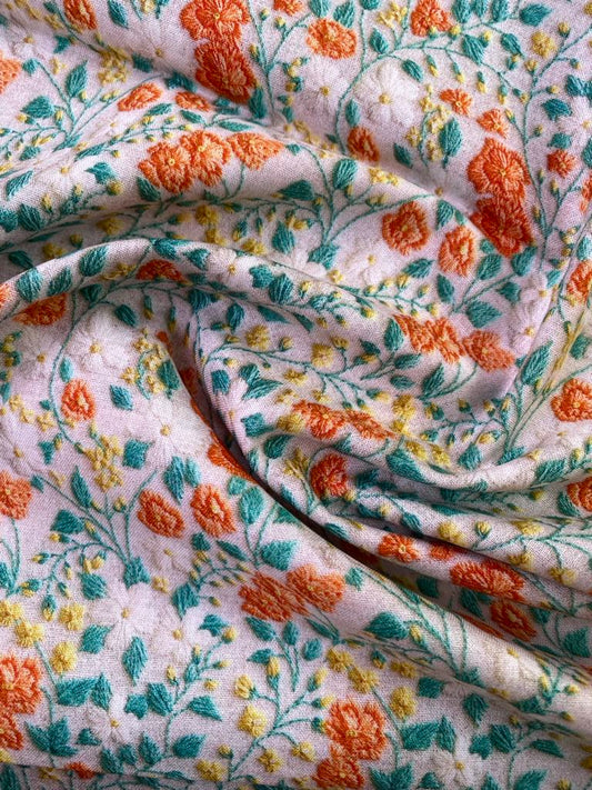 100% Cotton - Cream/Orange/Yellow/Turquoise - 44" Wide - Sold By The Metre