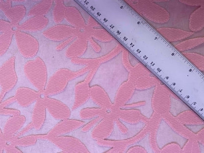 Soft Pink Floral Cotton Burnout Fabric - 58" Wide - Semi-Sheer Textured Dressmaking Material No Stretch - £2.99/m