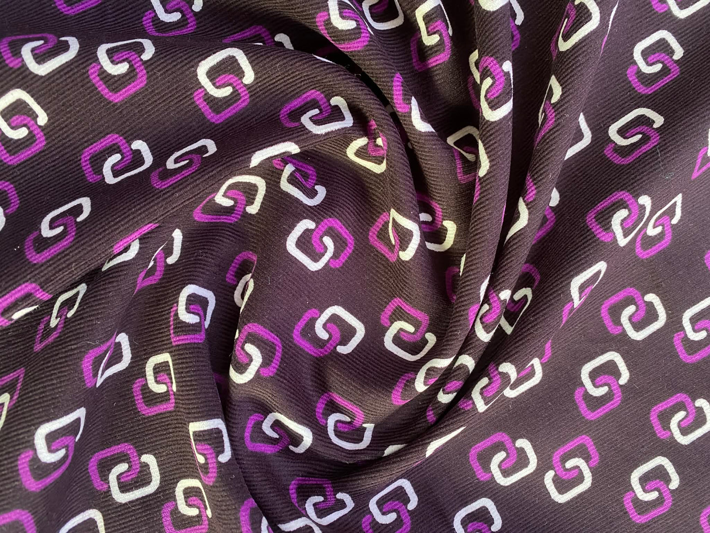 Printed Needlecord 100% Cotton - Black/Pink/White - 44"Wide - Sold By The Metre