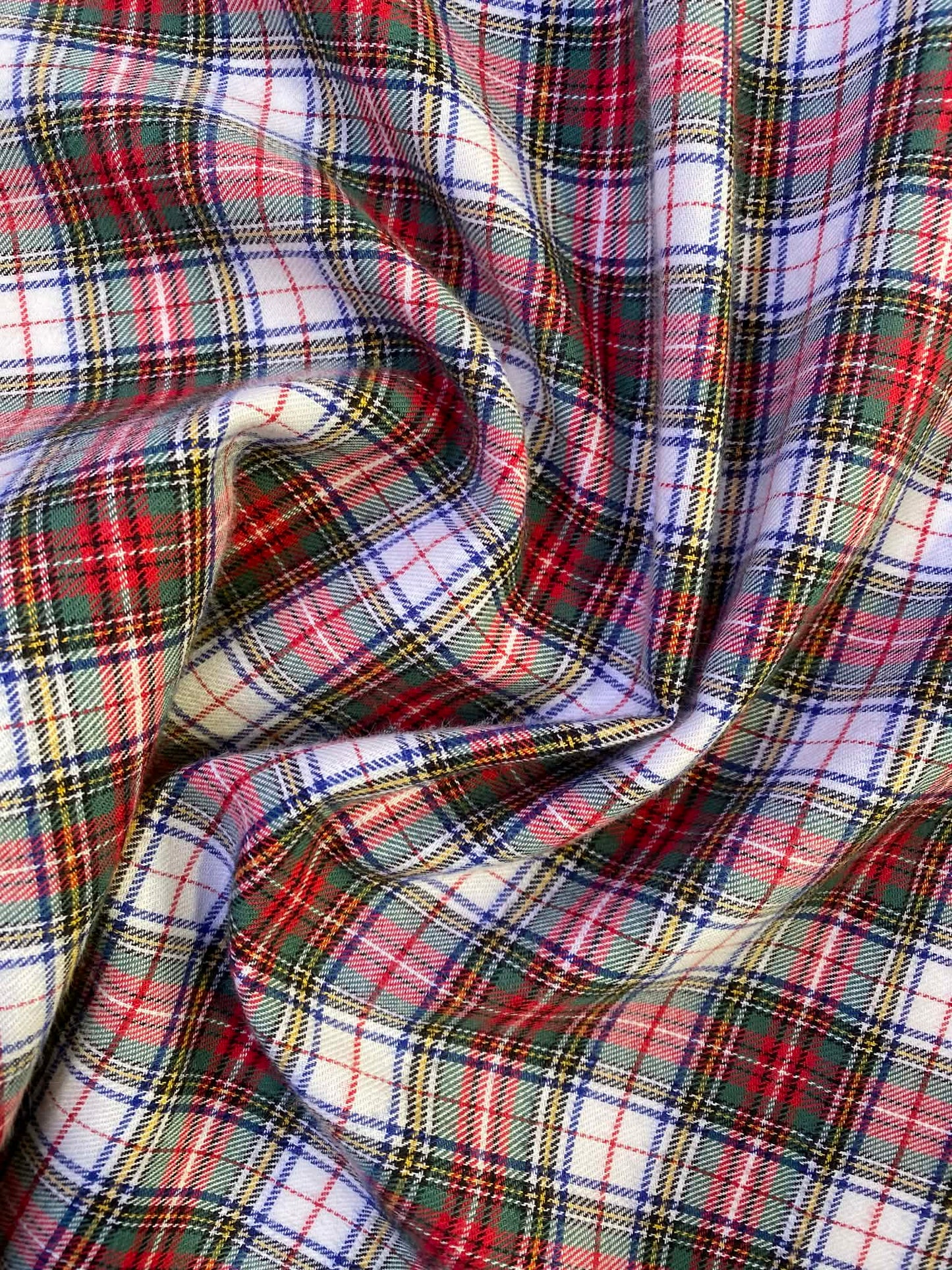 100% Cotton Tartan - Red/White/Green/Yellow/Blue - 59"Wide - Sold By The Metre