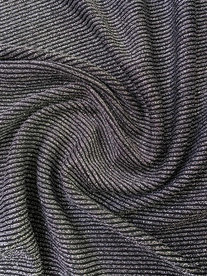 Lurex Rib - Silver/Black - 60"Wide - Sold By The Metre