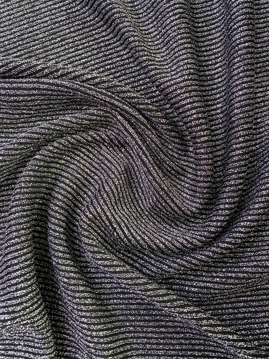 Lurex Rib - Silver/Black - 60"Wide - Sold By The Metre