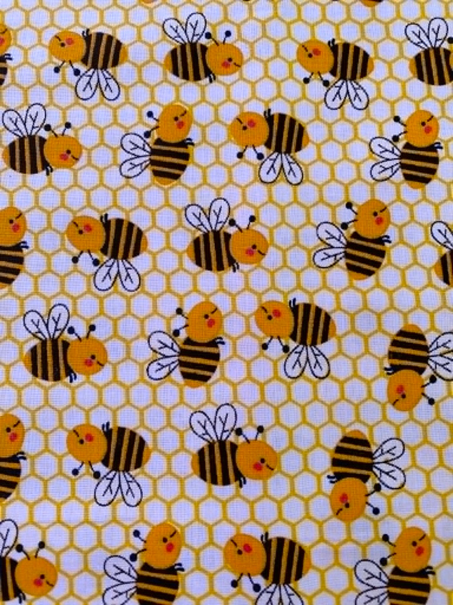 Yellow Honeycomb & Bumblebee 100% Cotton Fabric - 44" Wide By The Metre