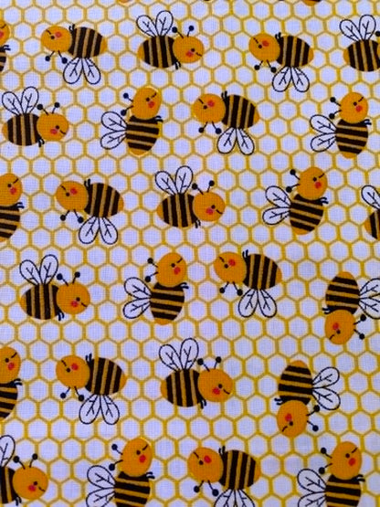 Yellow Honeycomb & Bumblebee 100% Cotton Fabric - 44" Wide By The Metre