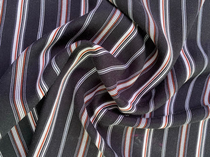 Viscose - Stripe - Black/Brown/White - 60" Wide - Sold By The Metre