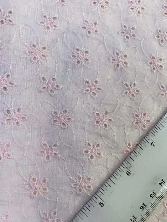 100% Cotton Broderie Anglaise - Baby Pink - 58"Wide - Sold By The Metre