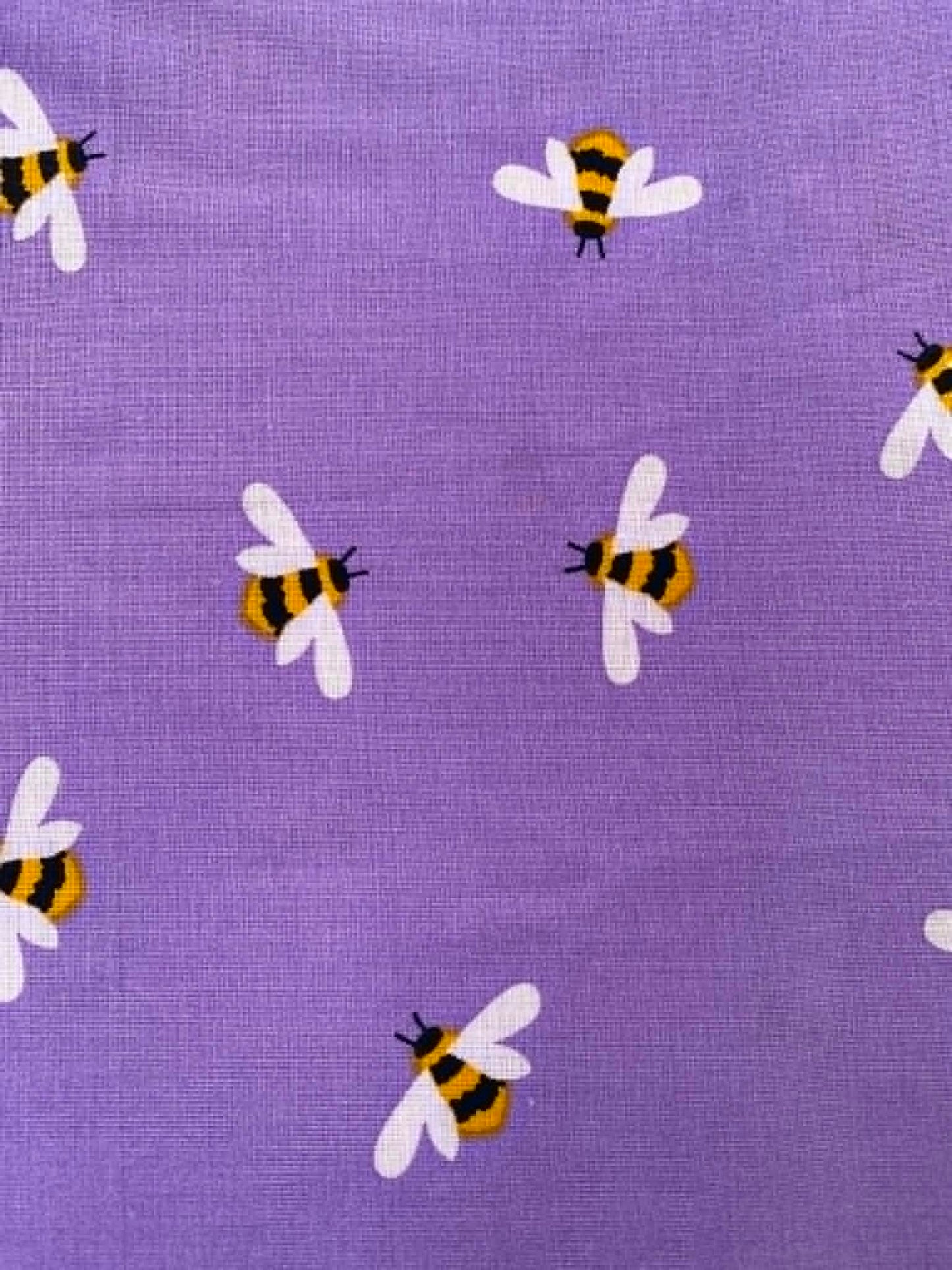 Vibrant Lilac Illustrated Bumblebee 100% Cotton Fabric - 44" Wide By The Metre