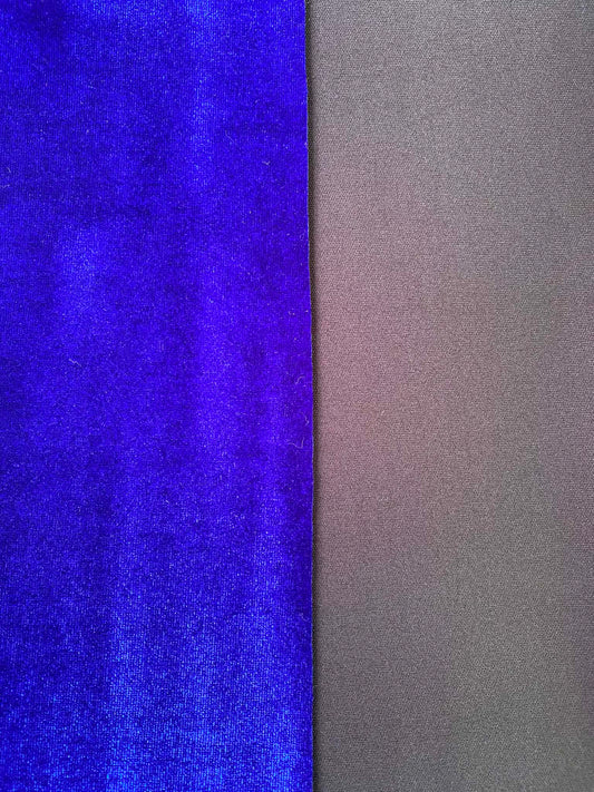 Premium Royal Blue Velvet on Black Scuba Fabric - 63" Wide - High Stretch Spandex Double Knit - £5.99/m