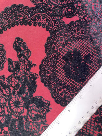 Wine and Black Floral  - Bengaline - 58" Wide Sold by the Metre