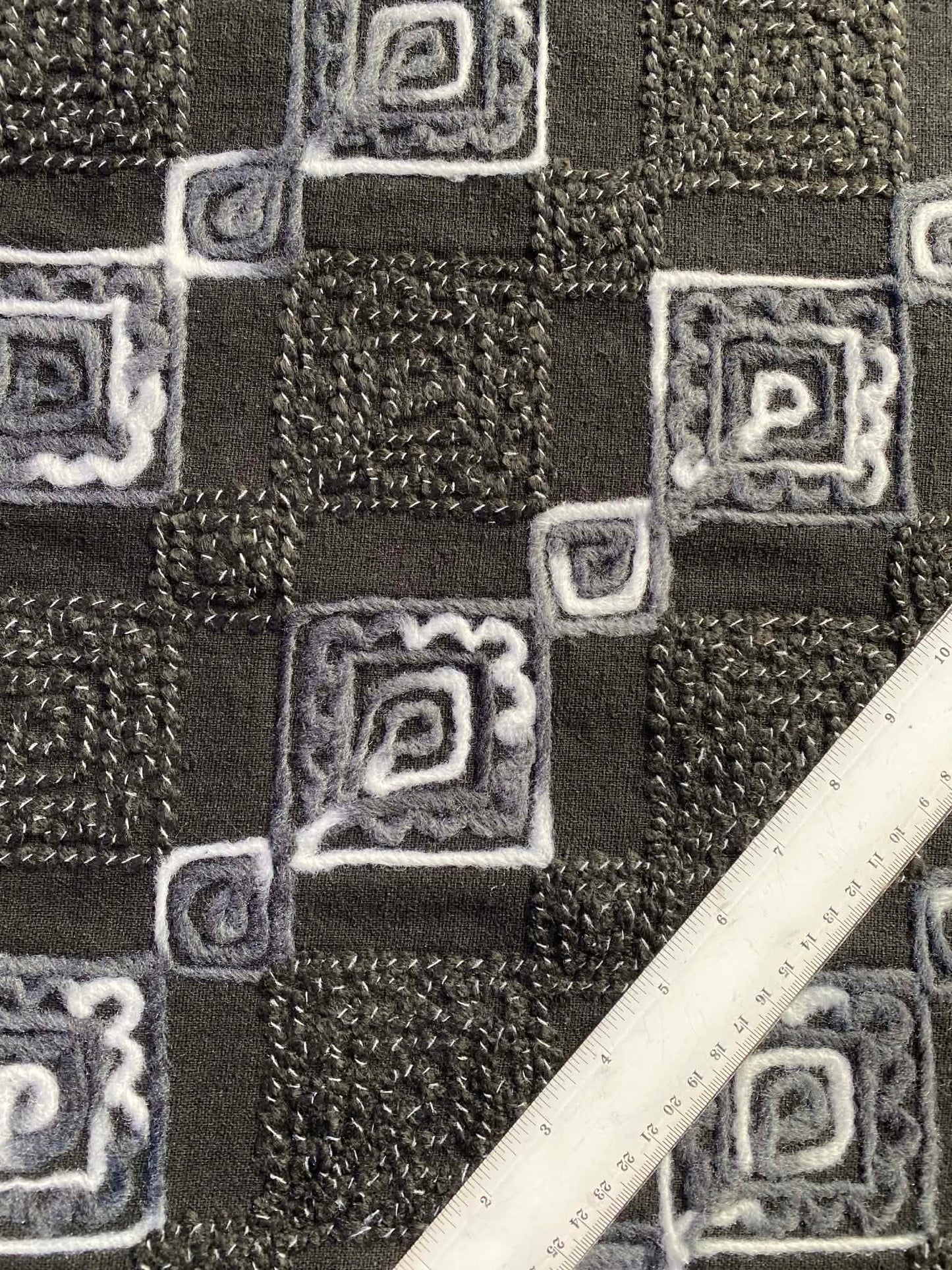 Embroidered Washable Wool - Black/Grey/White - 59"Wide - Sold By The Metre