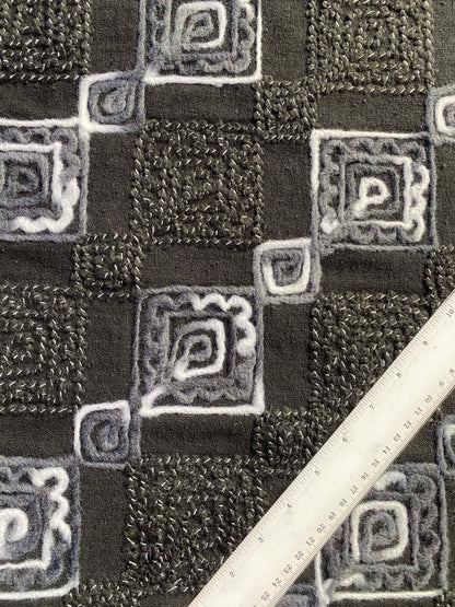 Embroidered Washable Wool - Black/Grey/White - 59"Wide - Sold By The Metre