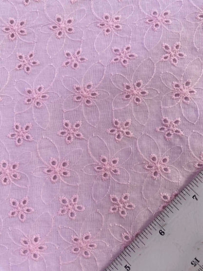 Soft Pink Floral Broderie Anglaise 100% Cotton Fabric - Embroidered Eyelet Cotton Lawn - 58" Wide By The Metre