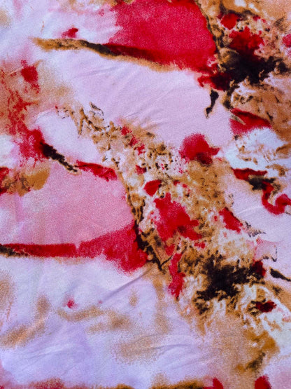 Crimson Red & Gold Marble Abstract Print Viscose Fabric - Geode Dressmaking Fabric - Extra Wide 57" By The Metre