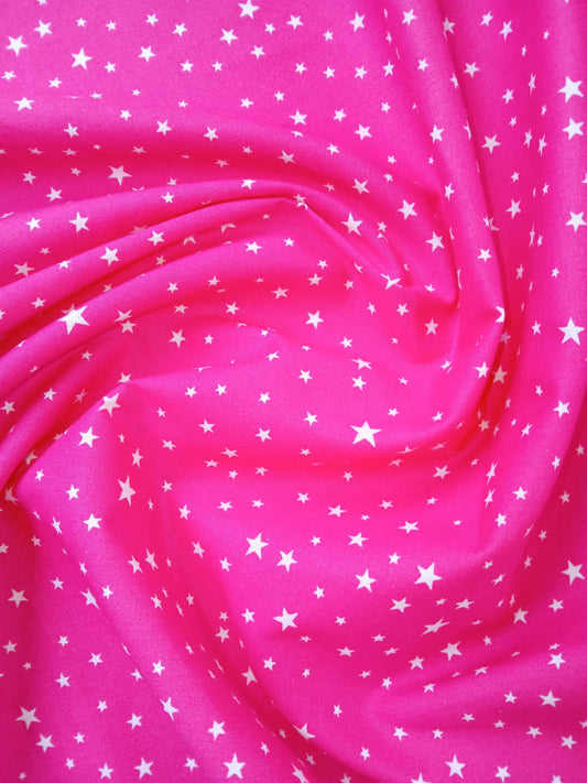 100% Cotton Poplin - Stars - Fuchsia/White - 57" Wide - Sold By The Metre
