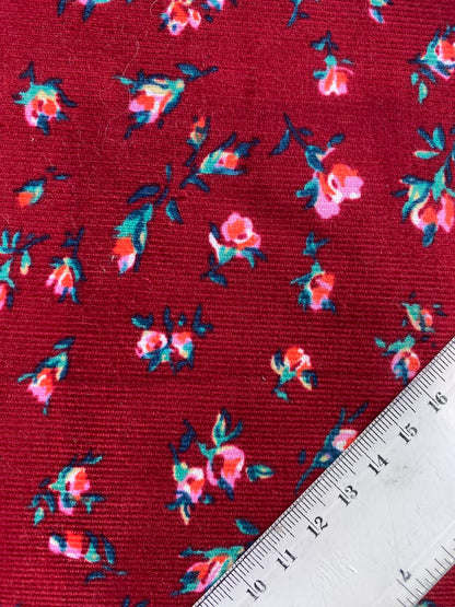 Printed Needlecord 100% Cotton - Wine/Pink/Green - 44"Wide - Sold By The Metre