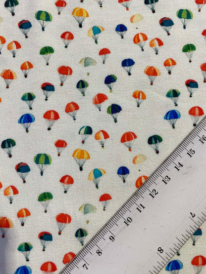 Little Johnny Hot Air Balloons Cotton Jersey - 58" Wide - 95% Cotton 5% Lycra - Cream, Blue & Red