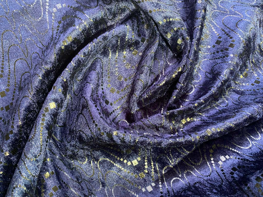 Printed Velvet - Navy - 60"Wide - Sold By The Metre