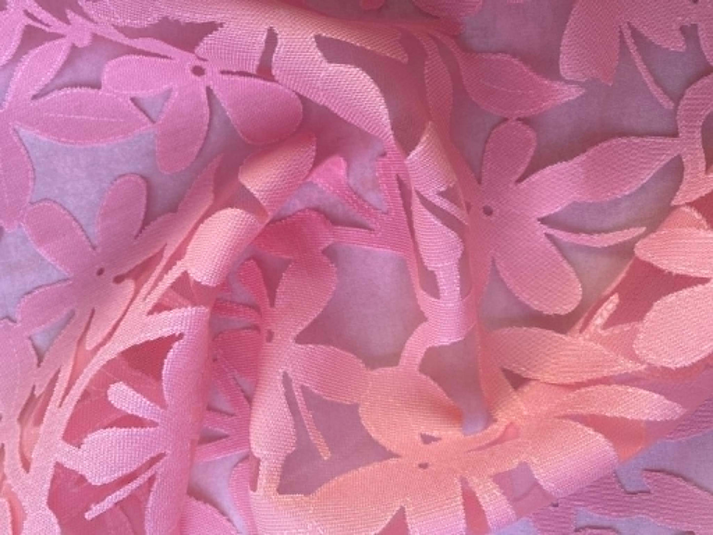Soft Pink Floral Cotton Burnout Fabric - 58" Wide - Semi-Sheer Textured Dressmaking Material No Stretch - £2.99/m