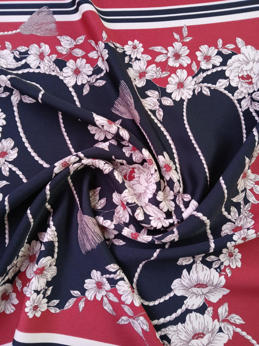 Satin Back Crepe - Dark Red/Black/Cream - 59" Wide - Sold By The Metre