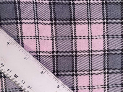 Poly Viscose - Check - Baby Pink/Black/Grey - 57"Wide - Sold By The Metre