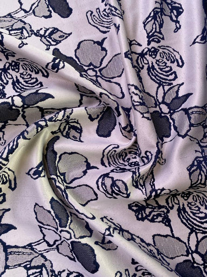 Brocade - Navy/Silver/Cream - 63" Wide - Sold By The Metre