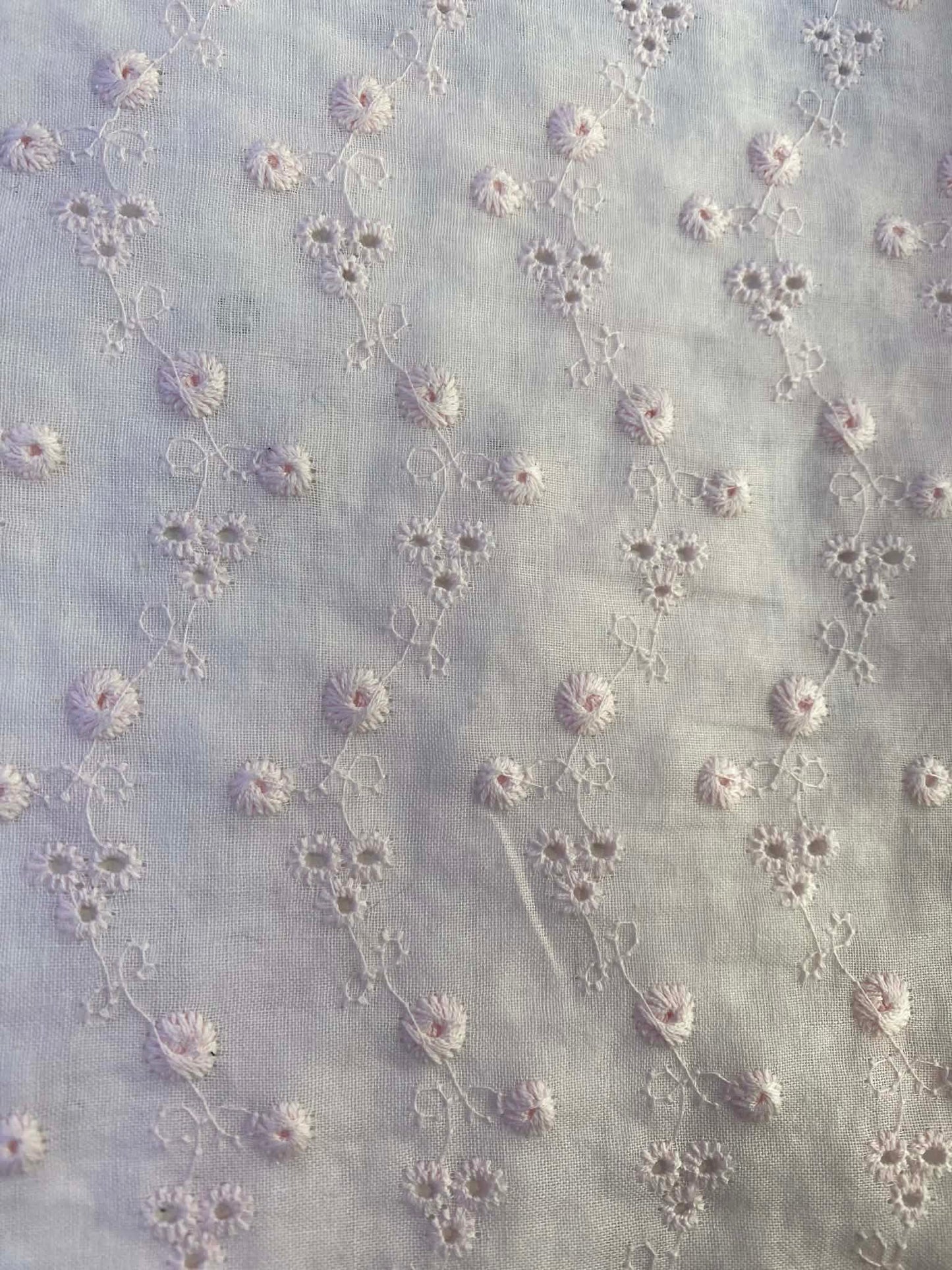 100% Cotton Broderie Anglaise - Baby Pink - 58"Wide - Sold By The Metre