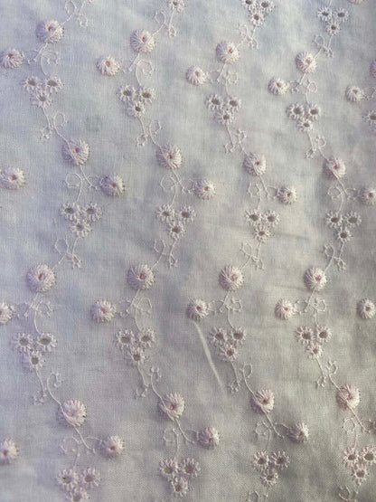 100% Cotton Broderie Anglaise - Baby Pink - 58"Wide - Sold By The Metre