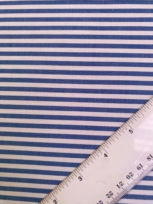 100% Cotton Silky Chambray Stripe Fabric - 58" Wide - Blue & White Mechanical Stretch Woven Shirting - £3.99/m