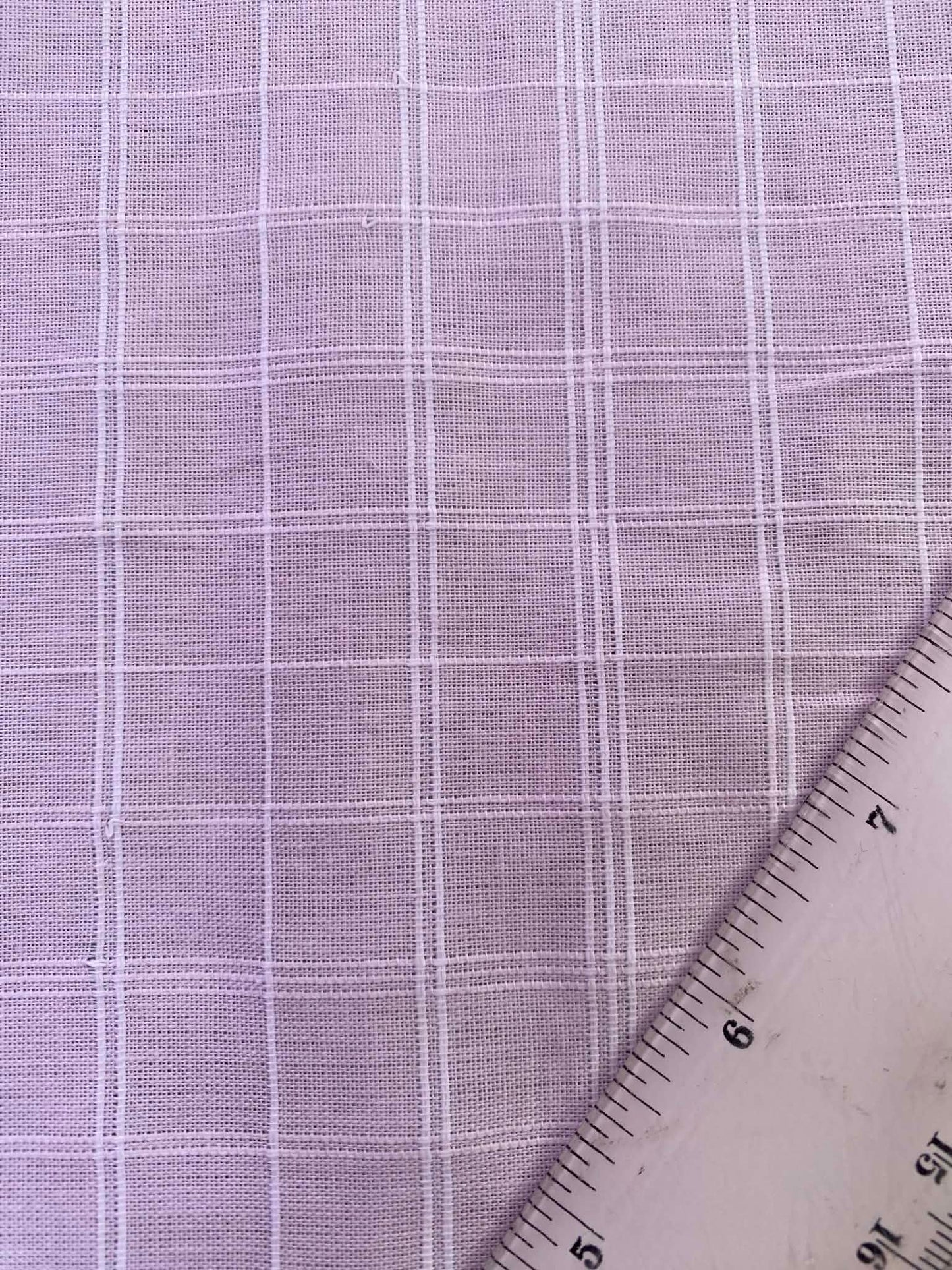 Soft Pastel Pink Windowpane Check 100% Cotton Fabric - Lightweight Textured Voile - 58" Wide By The Metre