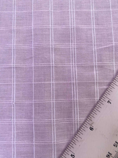 Soft Pastel Pink Windowpane Check 100% Cotton Fabric - Lightweight Textured Voile - 58" Wide By The Metre
