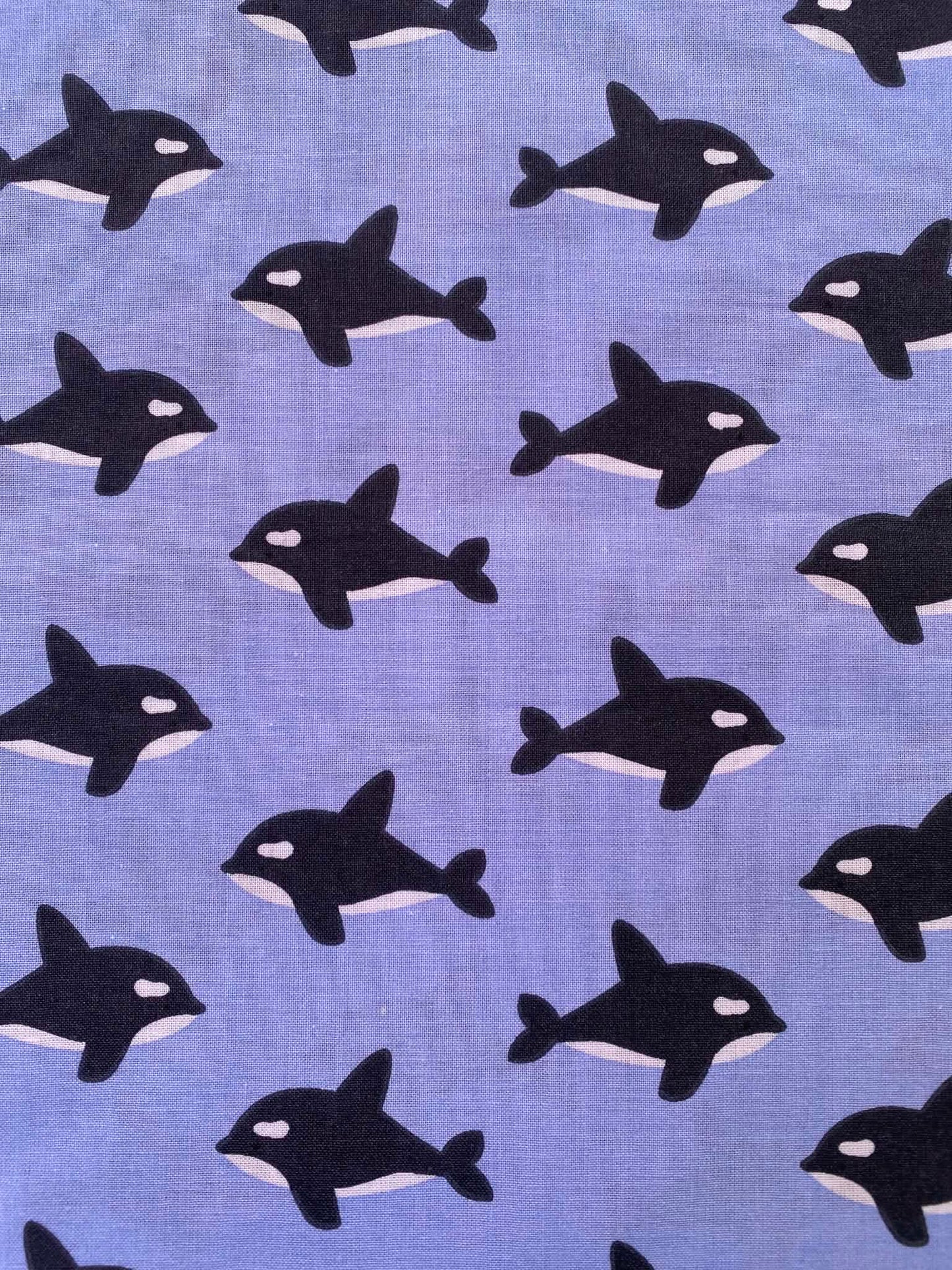 Periwinkle Blue Orca Killer Whale 100% Cotton Fabric - Marine Ocean Life - 44" Wide By The Metre