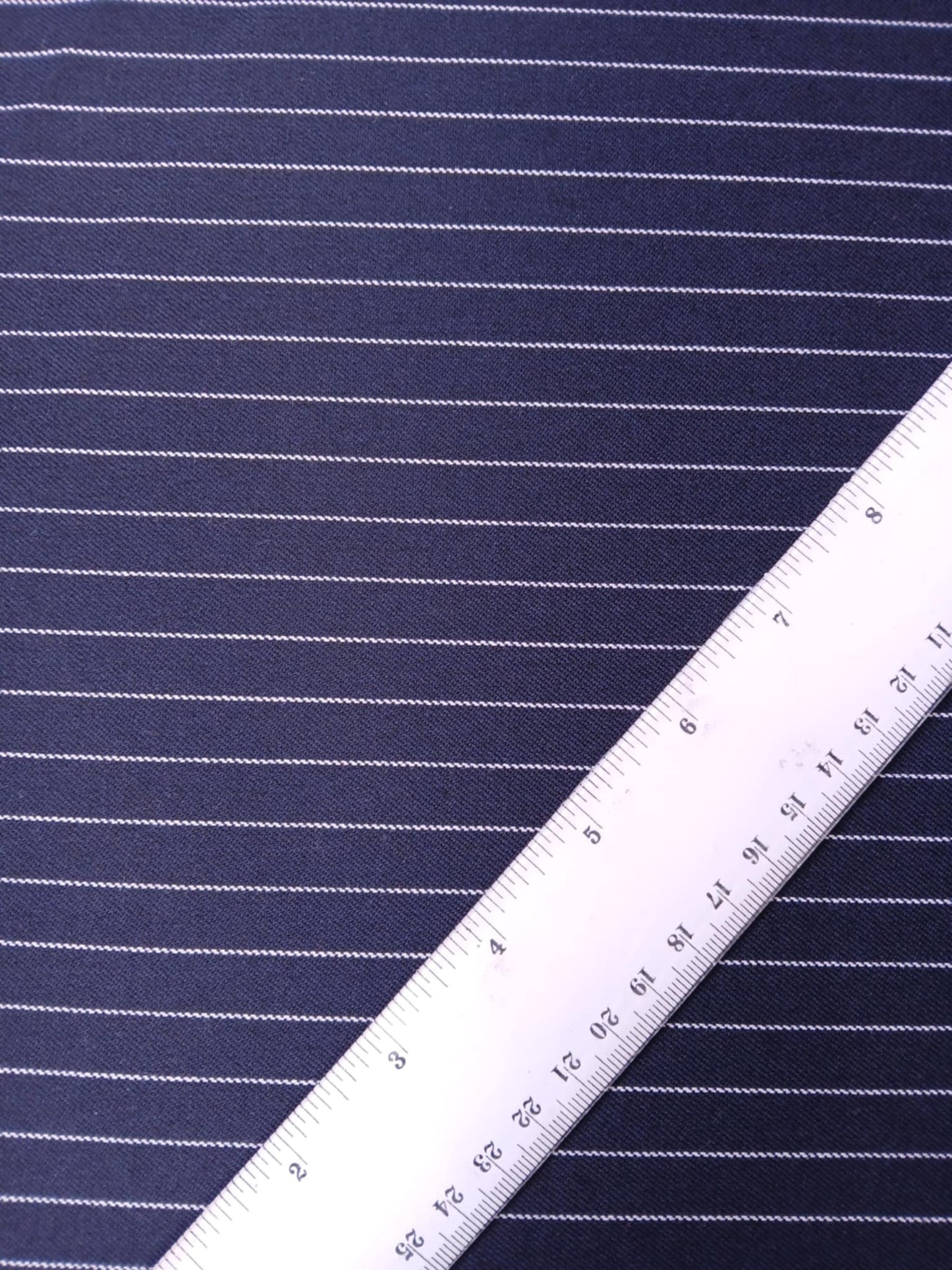 River Island - Poly Viscose - Pinstripe - Navy/White - 56" Wide - Sold By The Metre
