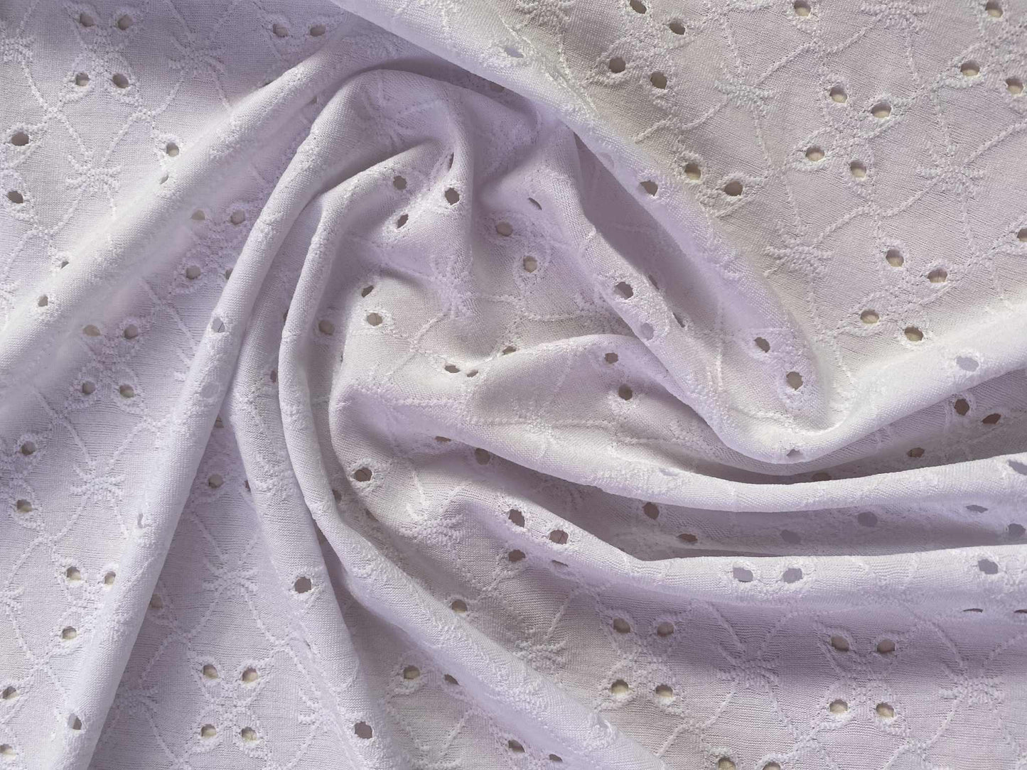 Poly Lycra - Broderie Anglaise - White - 62"Wide - Sold By The Metre