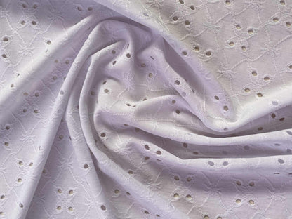 Poly Lycra - Broderie Anglaise - White - 62"Wide - Sold By The Metre