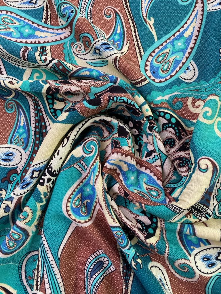 Viscose - Teal/Cream/Blue/Green - 57" Wide - Sold By The Metre