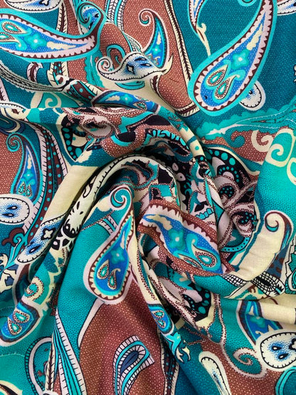 Viscose - Teal/Cream/Blue/Green - 57" Wide - Sold By The Metre