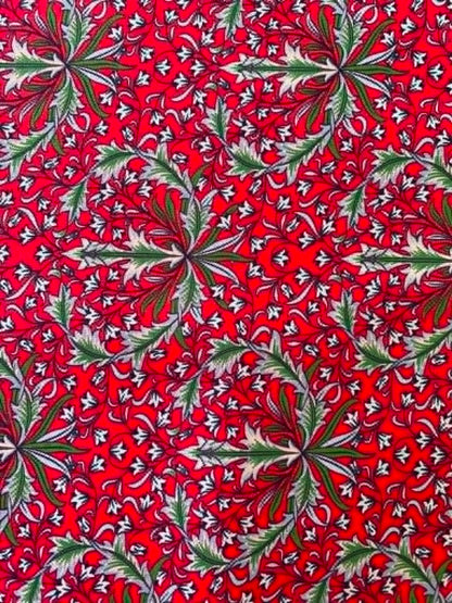 William Morris Inspired Floral 100% Cotton Fabric - Red, Green & Cream Arts & Crafts Botanical - 44/45" Wide By The Metre