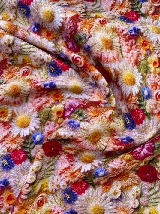 100% Cotton - Orange/Pink/Blue/Cream - 44" Wide - Sold By The Metre