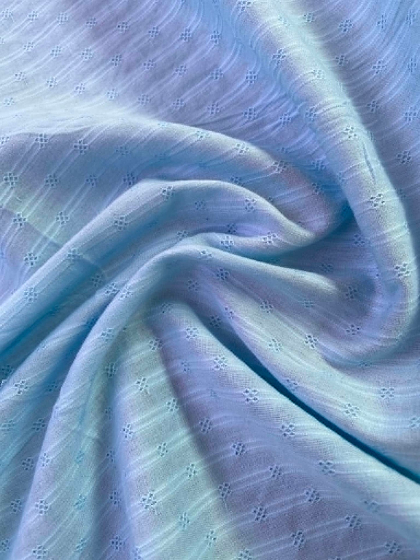 Soft Pastel Sky Blue Dobby Stripe 100% Cotton Fabric - Lightweight Embroidered Voile - 58" Wide By The Metre