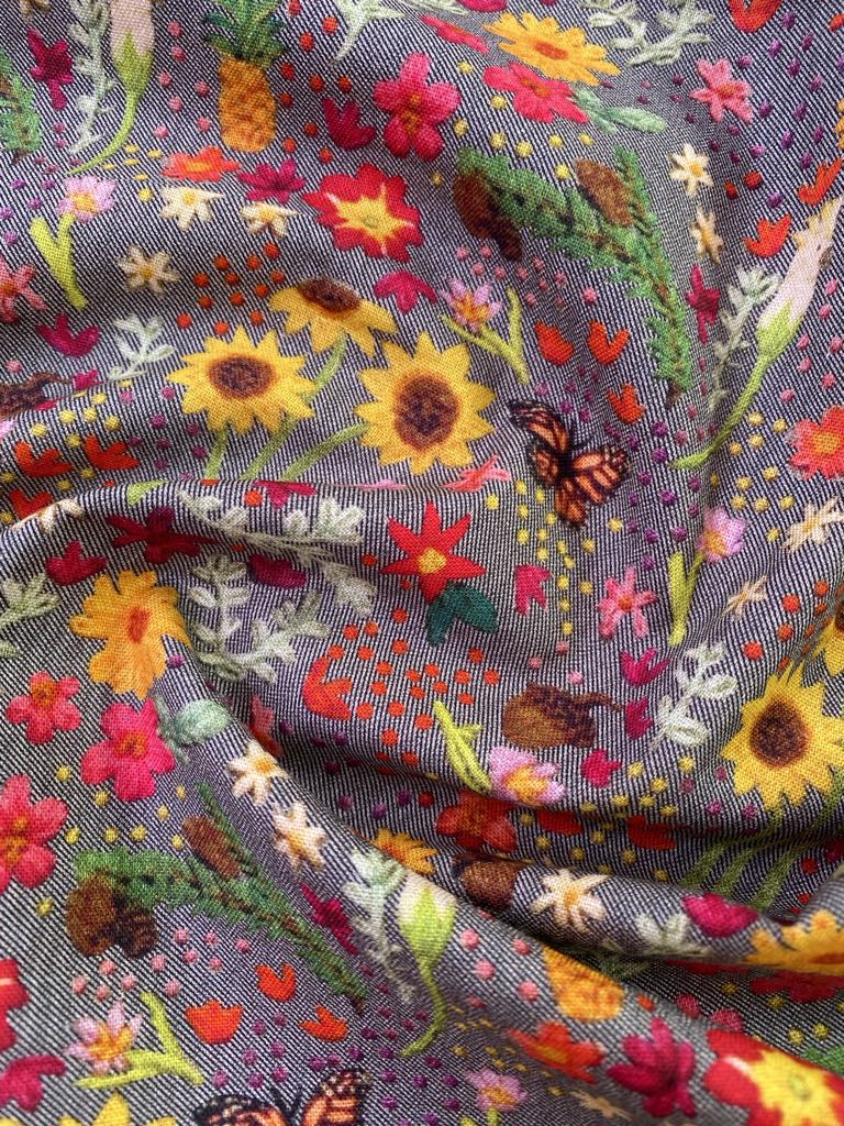 100% Cotton - Grey/Pink/Yellow/Brown - 44" Wide - Sold By The Metre