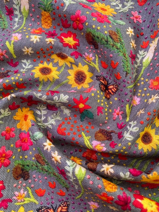 100% Cotton - Grey/Pink/Yellow/Brown - 44" Wide - Sold By The Metre