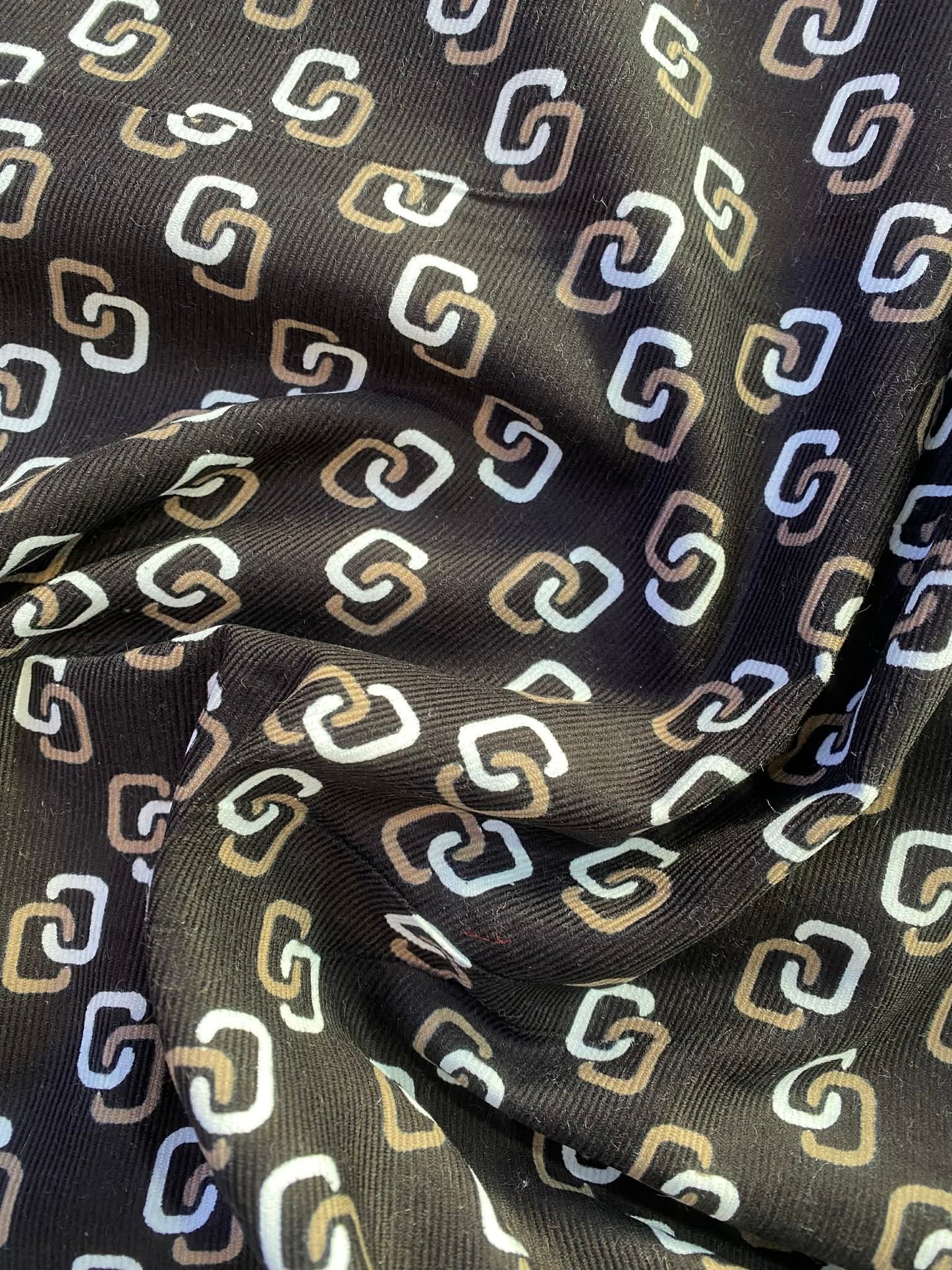 Printed Needlecord 100% Cotton - Black/Brown/White - 44"Wide - Sold By The Metre